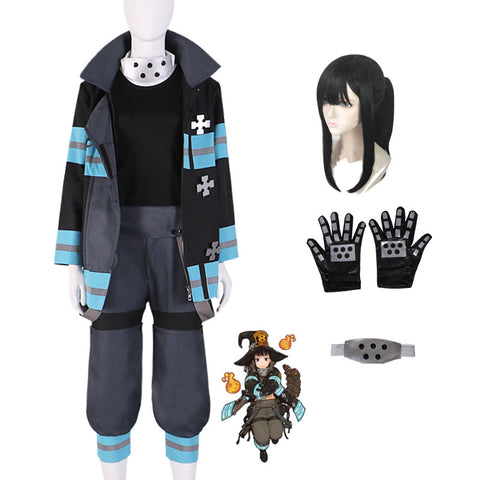 Anime Fire Force Enen No Shouboutai No.8 Special Team Maki Oze Full Set Costume With Wigs Gloves Halloween Outfit Set