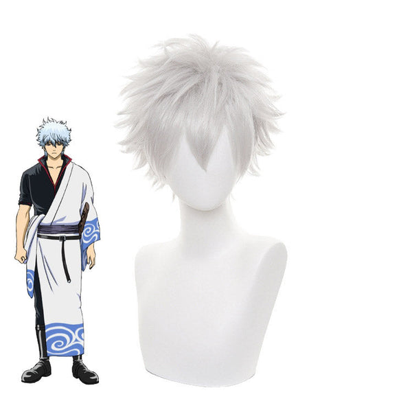 Anime Silver Soul/Gintama Gintoki Sakata Costume Kimono Suit+Wigs+Boots+Weapon Wooded Sword Full Set Cosplay Costume Outfit