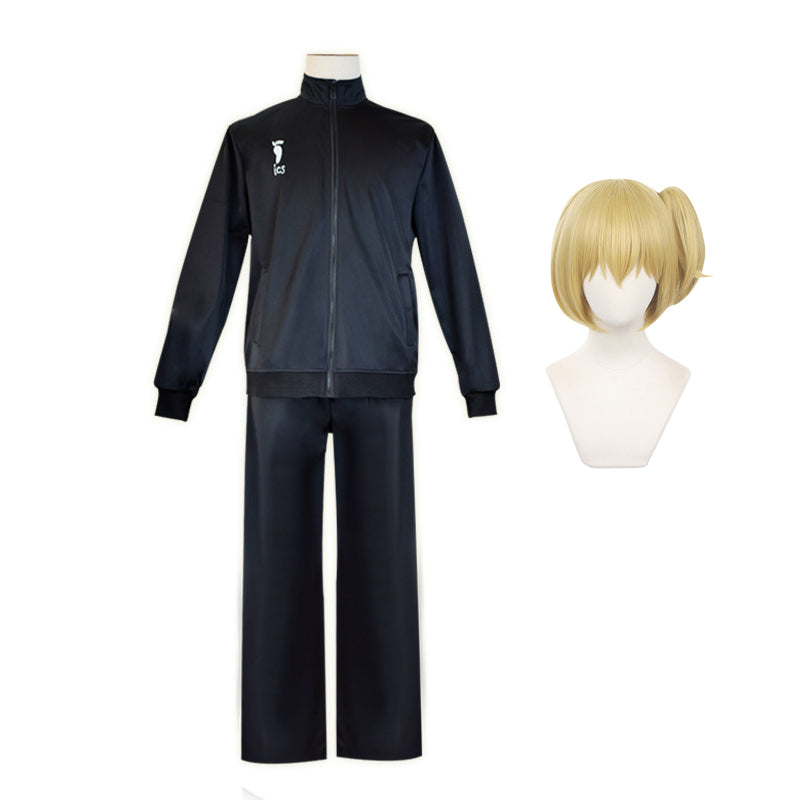 Karasuno Cosplay Costume Hitoka Yachi Costume +Wigs Black Sportswear Outfit