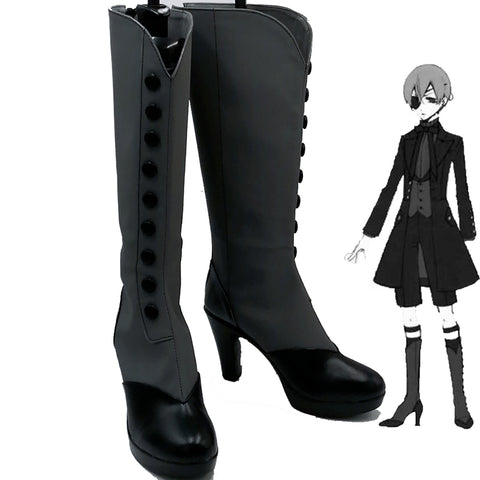 Anime Kuroshitsuji Black Butler Ciel Phantomhive Demon Form Costume Shoes PU Leather Customized Cosplay Boots