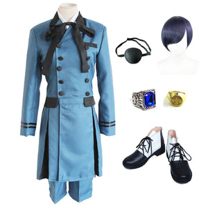 Anime Kuroshitsuji Black Butler Earl Ciel Phantomhive Whole Set Costume Suit With Wigs Boots Rings Cosplay Outfit Set