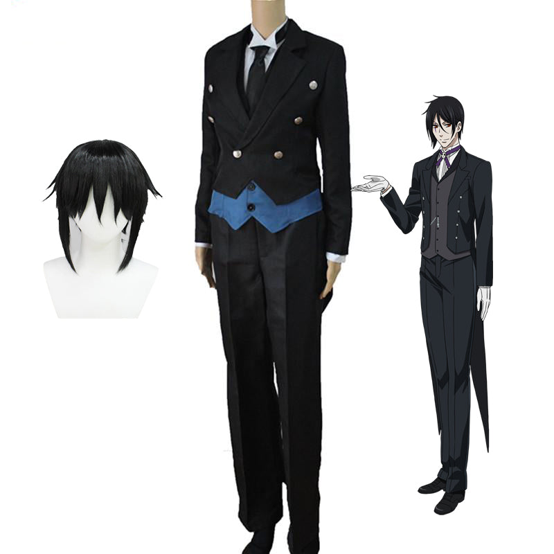 Anime Kuroshitsuji Black Butler Sebastian Michaelis Costume Butler's Outfit Suit Halloween Cosplay Costume