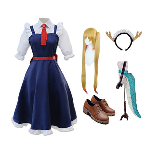 Anime Miss Kobayashi's Dragon Maid Tohru Costume+Wigs+Horns+Shoes+Tail Full Set Halloween Cosplay Outfit