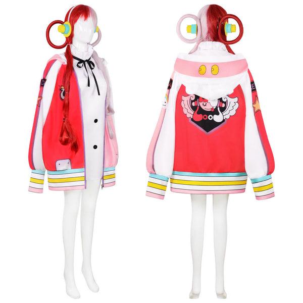 Anime One Piece Film Red Diva Uta Cosplay Costume Halloween Cosplay Outfit Set With Headphone and Jacket