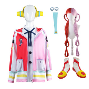 Anime One Piece Film Red Diva Uta Whole Set Costume Outfit+Headphones+Wigs+Shoes Cosplay Costume Set
