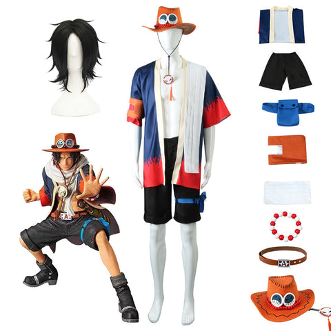 Anime One Piece Fire Fist Portgas D. Ace Cosplay Arabasta Arc Costume Outfit Full Set With Hat Halloween Cosplay Costume Set