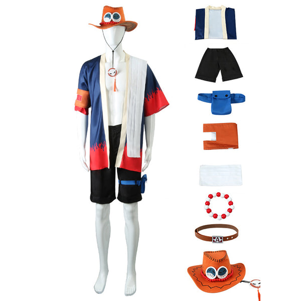 Anime One Piece Fire Fist Portgas D. Ace Cosplay Arabasta Arc Costume Outfit Full Set With Hat Halloween Cosplay Costume Set