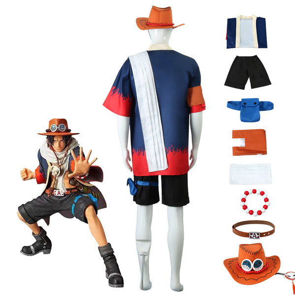 Anime One Piece Fire Fist Portgas D. Ace Cosplay Arabasta Arc Costume Outfit Full Set With Hat Halloween Cosplay Costume Set