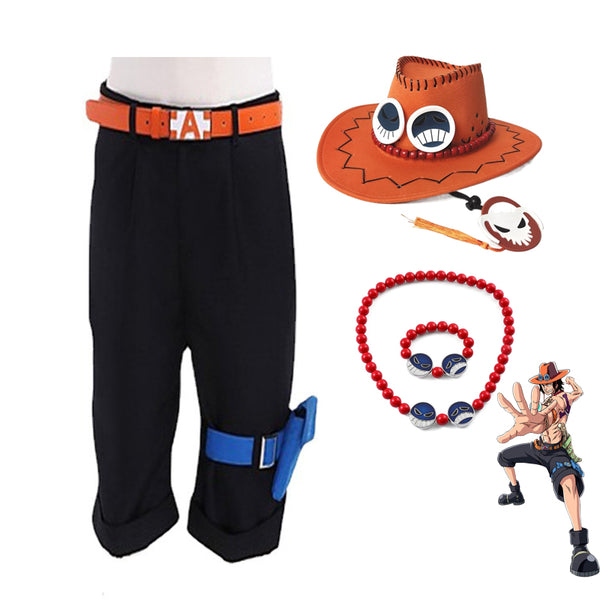 Anime One Piece Fire Fist Portgas D. Ace Cosplay Costume Full Set With Hat Necklace Halloween Cosplay Outfit