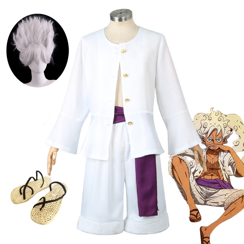 Anime One Piece Monkey D. Luffy Gear 5 Costume Full Set With Wigs and Straw Shoes Costume Outfit Set