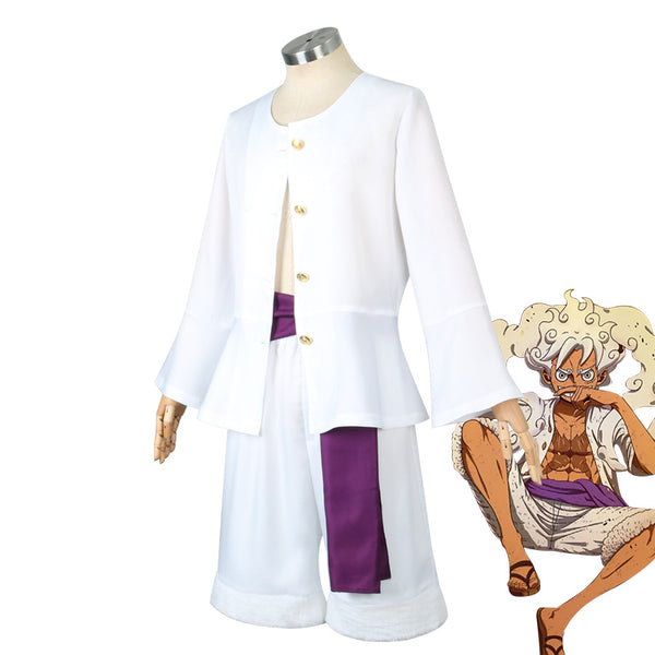 Anime One Piece Monkey D. Luffy Gear 5 Costume Full Set With Wigs and Straw Shoes Costume Outfit Set