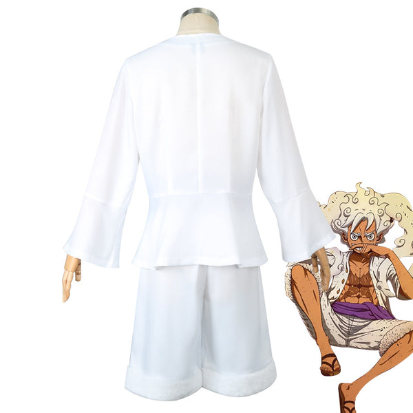 Anime One Piece Monkey D. Luffy Gear 5 Costume White Halloween Cosplay Costume for Kids and Adults