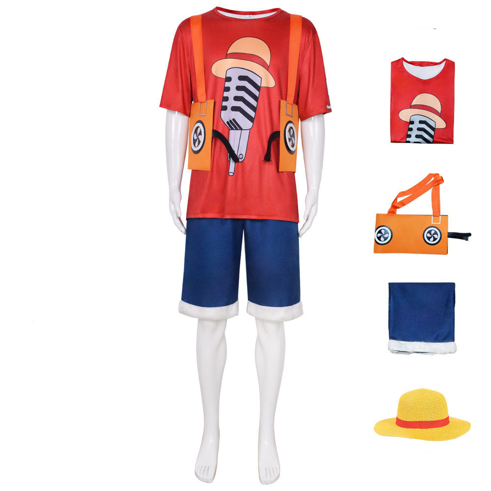 Anime One Piece Movie Red Straw Hat Monkey D. Luffy Costume Outfit Wit