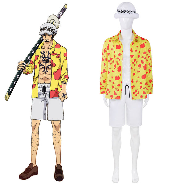 Anime One Piece Movie Red Trafalgar Law Beach Outfit Costume Cosplay Suit With Hat