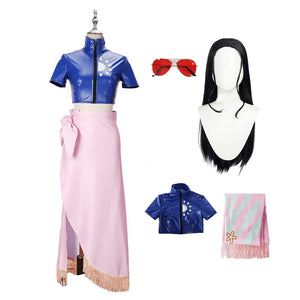 Anime One Piece Nico Robin Cosplay Costume Full Set With Wigs and Glasses Halloween Cosplay Outfit Set
