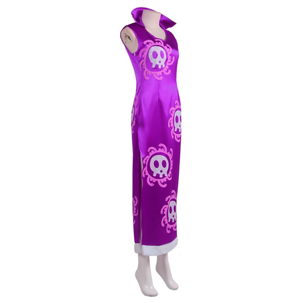 Anime One Piece Pirate Empress Boa Hancock War Clothes Costume Halloween Cosplay Purple Dress With Earrings