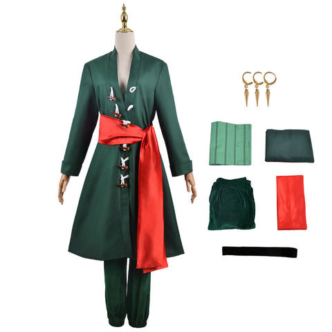 Anime One Piece Roronoa Zoro Costume Halloween Cosplay Outfit With Earrings Costume Set