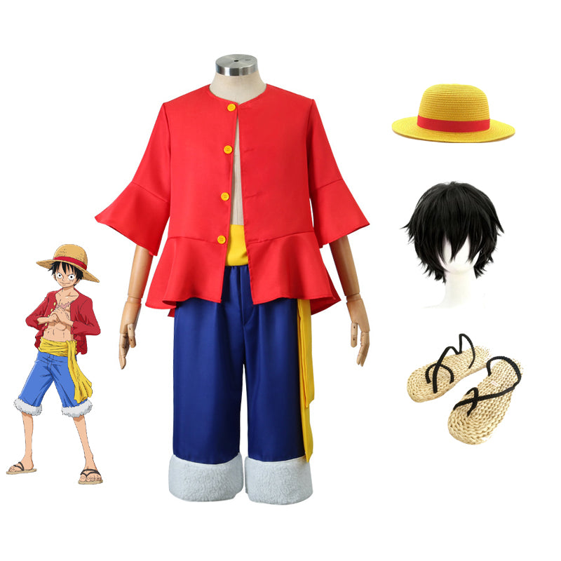 Anime One Piece Straw Hat Monkey D. Luffy Classic Costume With Hat and ...