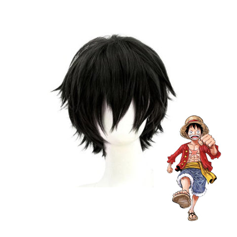 Anime One Piece Straw Hat Monkey D. Luffy Costume Wigs Black Short Wigs
