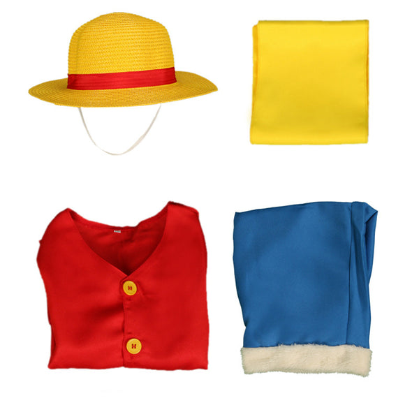 Anime One Piece Straw Hat Monkey D. Luffy Kids Costume With Hat Boys Girls Cosplay Outfit
