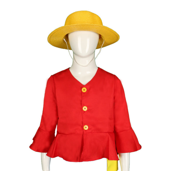 Anime One Piece Straw Hat Monkey D. Luffy Kids Costume With Hat Boys Girls Cosplay Outfit