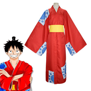 Anime One Piece Wano Country Monkey D. Luffy Kimono Costume Halloween Cosplay Outfit