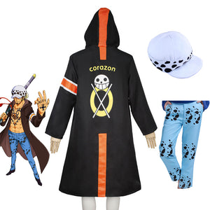 Anime One Piece Trafalgar Law Dressrosa Arc Costume Full Set Hooded Cloak With Pants and Hat Costume Outfit