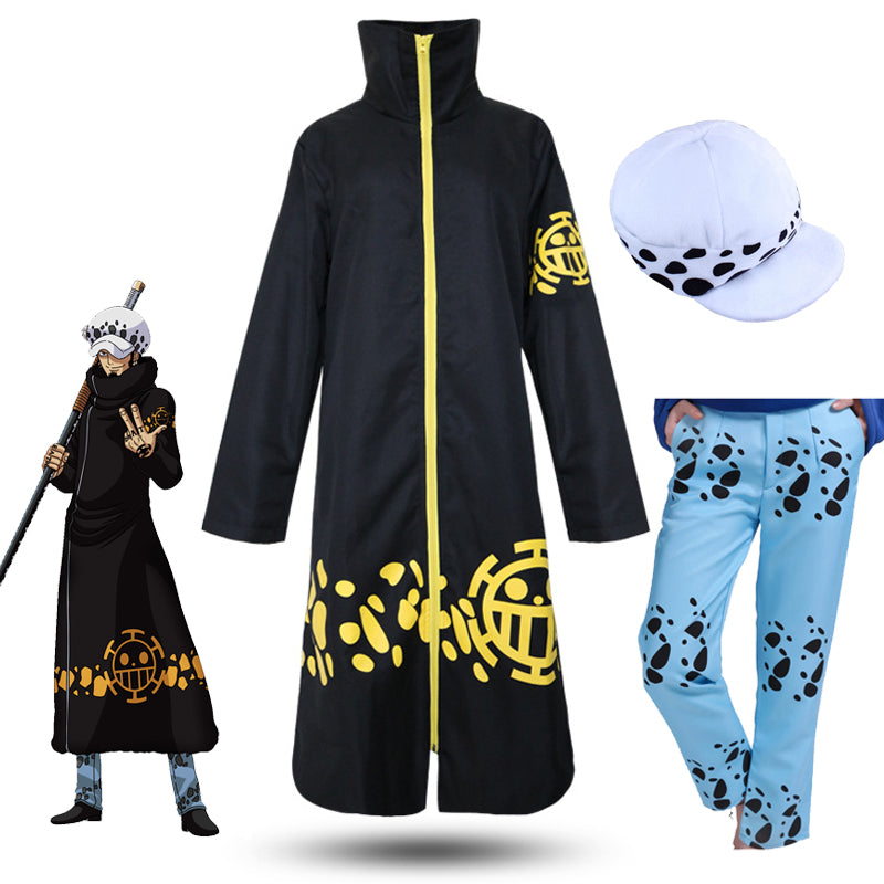 Anime One Piece Trafalgar Law Punk Hazard Arc Costume Full Set Cloak Pants And Hat Set Halloween Carnival Outfit Set