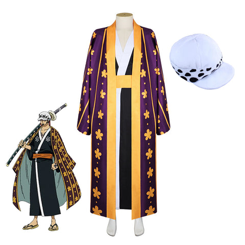 Anime One Piece Trafalgar Law Wano Country Arc Costume Kimono Suit Outfit Halloween Cosplay