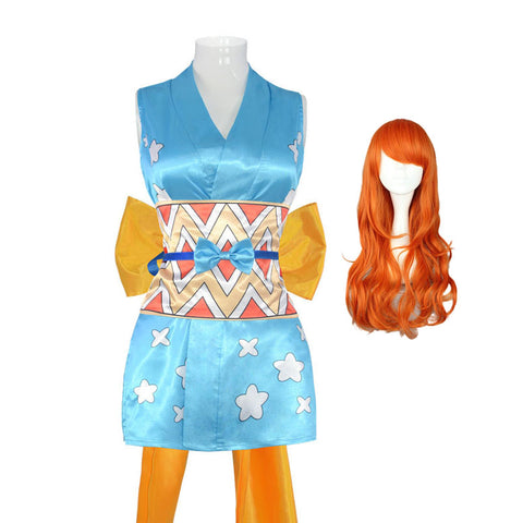 Anime One Piece Wano Country Arc Nami Kimono Dress Costume Outfit Halloween Cosplay Dress