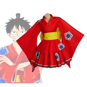 Anime One Piece Wano Country Monkey D. Luffy Female Costume Kimono Dress Halloween Cosplay Costume