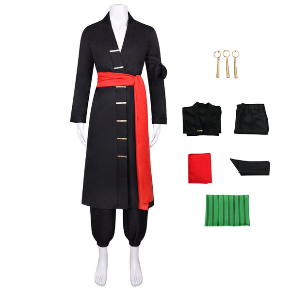 Anime One Piece Wano Country Roronoa Zoro Whole Set Costume Black Outfit With Wigs and Cosplay Shoes Cosplay Outfit Set