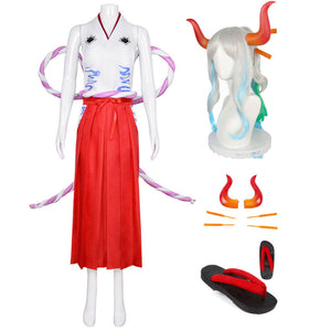 Anime One Piece Yamato Full Set Cosplay Costume Kimono Suit+Wigs+Shoes+Horns+Hairpins Props Cosplay Outfit Set