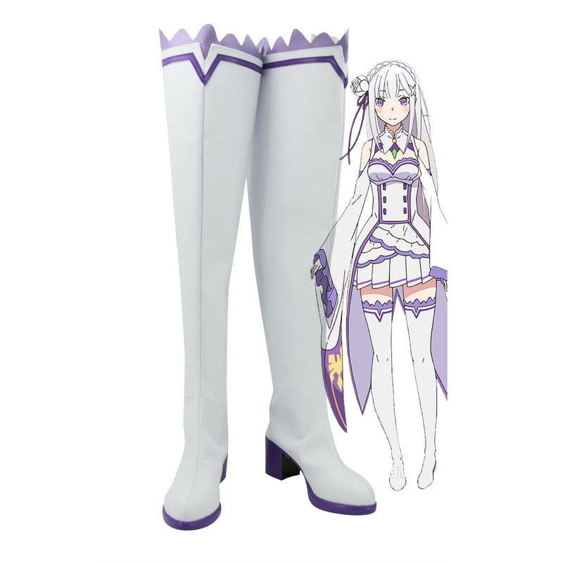 Anime Re:Zero − Starting Life in Another World Emilia Cosplay Boots Customized PU Leather Costume Shoes