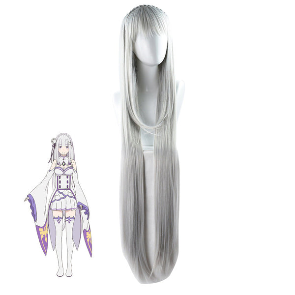 Anime Re:Zero − Starting Life in Another World Emilia Costume Dress Outfit+Wigs+Boots Whole Set Halloween Cosplay Costume