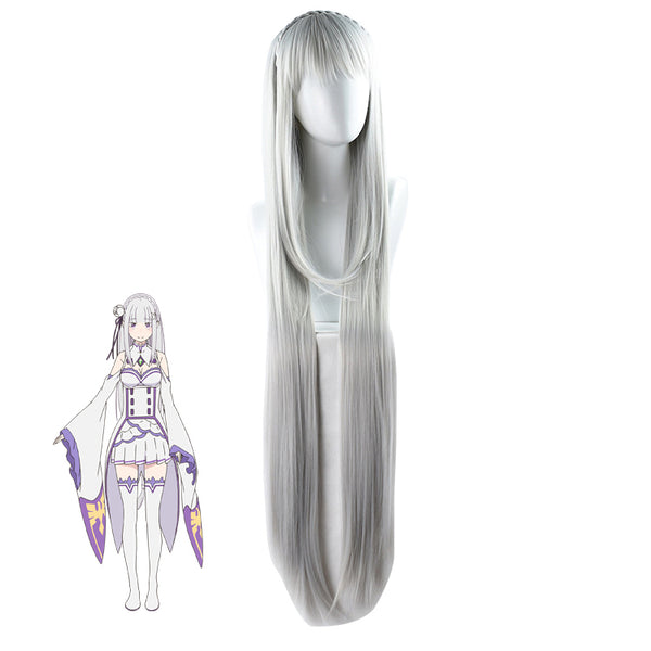 Anime Re:Zero − Starting Life in Another World Emilia Costume Dress Outfit With Wigs Full Set Halloween Costume