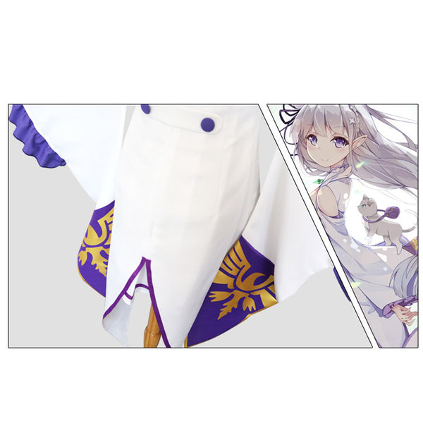 Anime Re:Zero − Starting Life in Another World Emilia Costume Dress Outfit With Wigs Full Set Halloween Costume