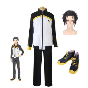 Anime Re:Zero − Starting Life in Another World Natsuki Subaru Full Set Costume Suit With Wigs and Shoes Halloween Cosplay Outfit Set