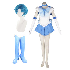 Anime Sailor Moon Ami Mizuno Sailor Mercury Whole Set Costume+Wigs+Cosplay Boots Cosplay Outfit Set