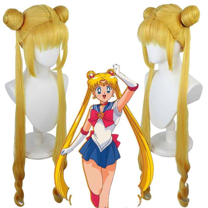 Anime Sailor Moon Usagi Tsukino Cosplay Wigs Golden Two Ponytail Cosplay Wigs
