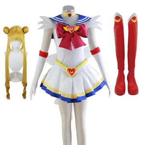 Anime Sailor Moon Usagi Tsukino Super Form Cosplay Costume Full Set+Wigs+Boots Cosplay Outfit Set