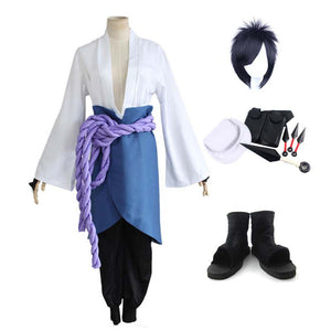 Anime Sasuke Uchiha Cosplay Costume With Wigs+Props+Cosplay Boots Full Set Halloween Costume