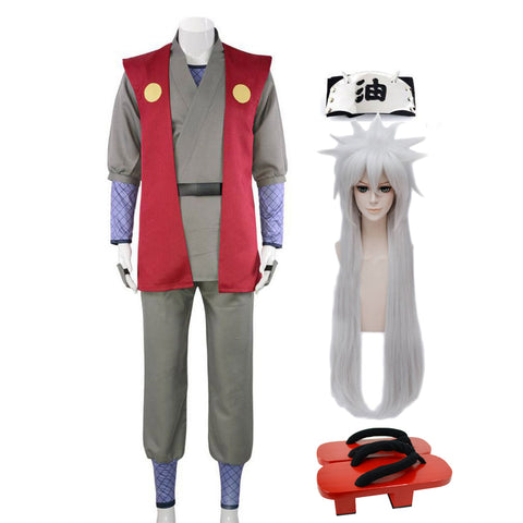 Anime Sannin Toad Sage Jiraiya Cosplay Costume Full Set With Wigs and Clogs Sandals and Headband