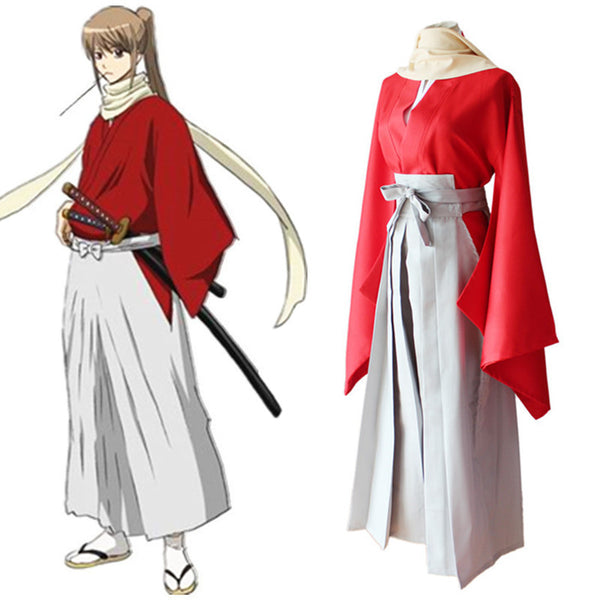 Anime Silver Soul/Gintama Be Forever Yorozuy Okita Sougo Full Set Costume Kimono With Wigs and Wooded Clogs Shoes Set Halloween Outfit