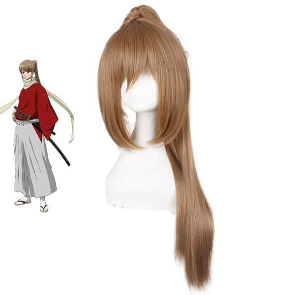 Anime Silver Soul/Gintama Be Forever Yorozuy Okita Sougo Full Set Costume Kimono With Wigs and Wooded Clogs Shoes Set Halloween Outfit