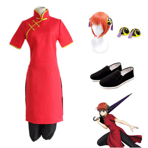 Anime Silver Soul Gintama Kagura Full Set Costume+Wigs+Shoes Halloween Carnival Costume Outfit Set
