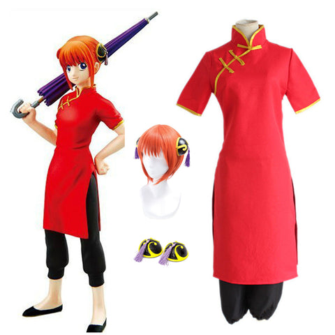 Anime Silver Soul Gintama Kagura Costume Red Cheongsam Cosplay Outfit Halloween Costume