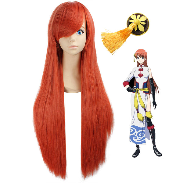 Anime Silver Soul Gintama Kagura Costume Wigs Orange Wigs With Hairdecor Props