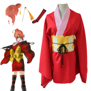 Anime Silver Soul Gintama Kagura Kimono Costume With Socks Full Set Kagura Yoshiwara in Flames Arc Costume Outfit