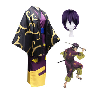 Anime Silver Soul/Gintama Shinsuke Takasugi Full Set Kimono Costume With Wigs Halloween Carnival Outfit